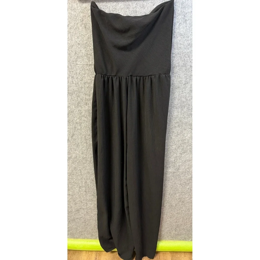 See You Monday Los Angeles Black Strapless Wide Leg Jumpsuit Cowl Neck Large NWT